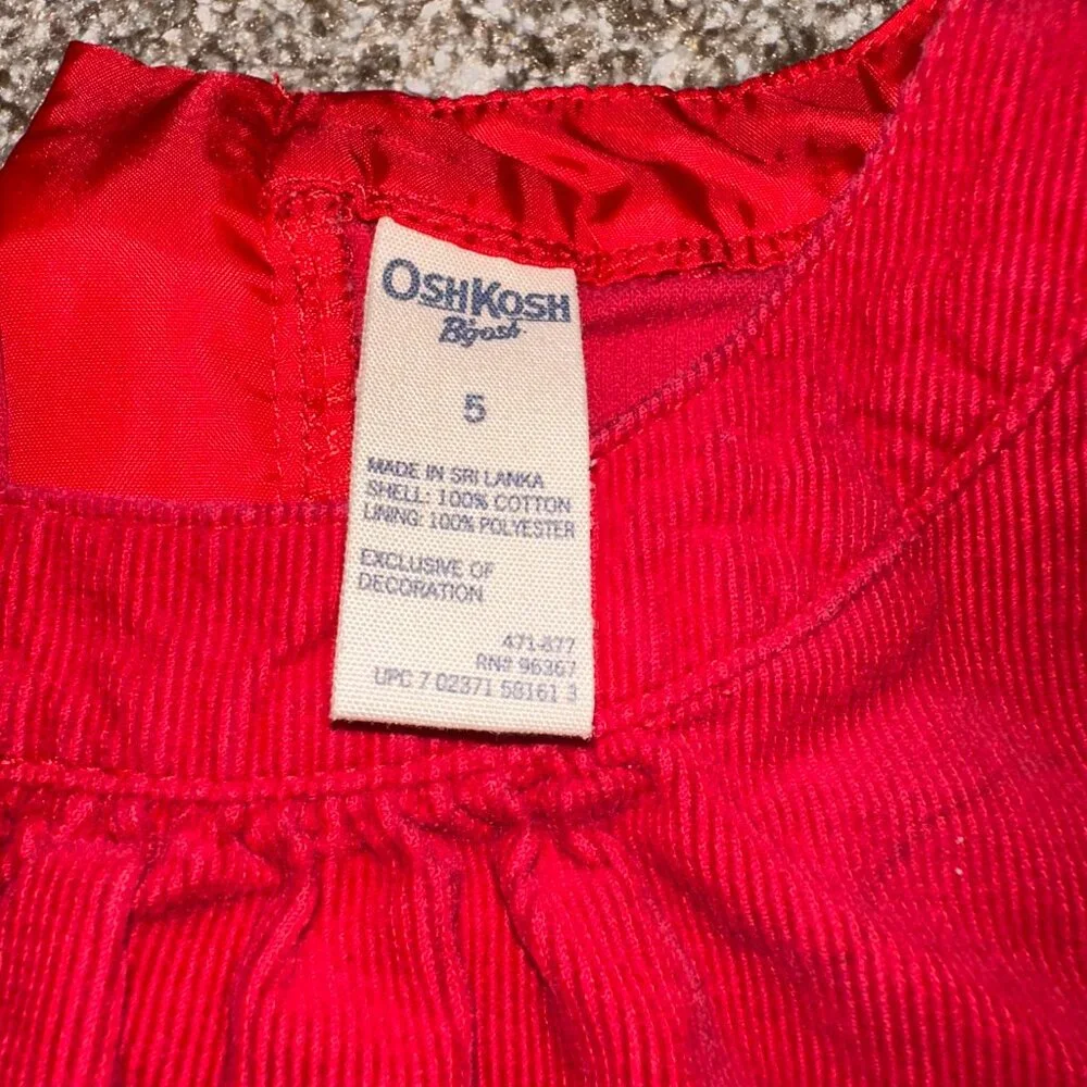 Vintage OshKosh B'gosh Red Corduroy dropped waist Jumper Dress sz 5